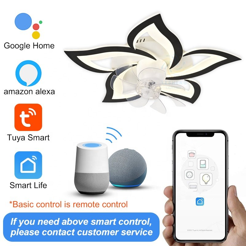 XD156 56cm Small Modern Bladeless Ceiling Fan with Led Light Remote Control Flush Mount Living Room Bedroom