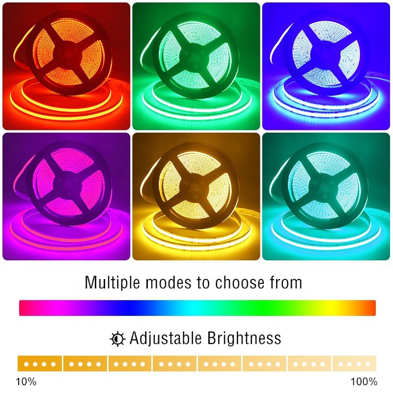 50M 100M No Welding Point 24V RGB COB Strip CRI90 672leds Indoor Outdoor 10MM RGB FOB LED Strip With WIFI Bluetooth 31MM Cut