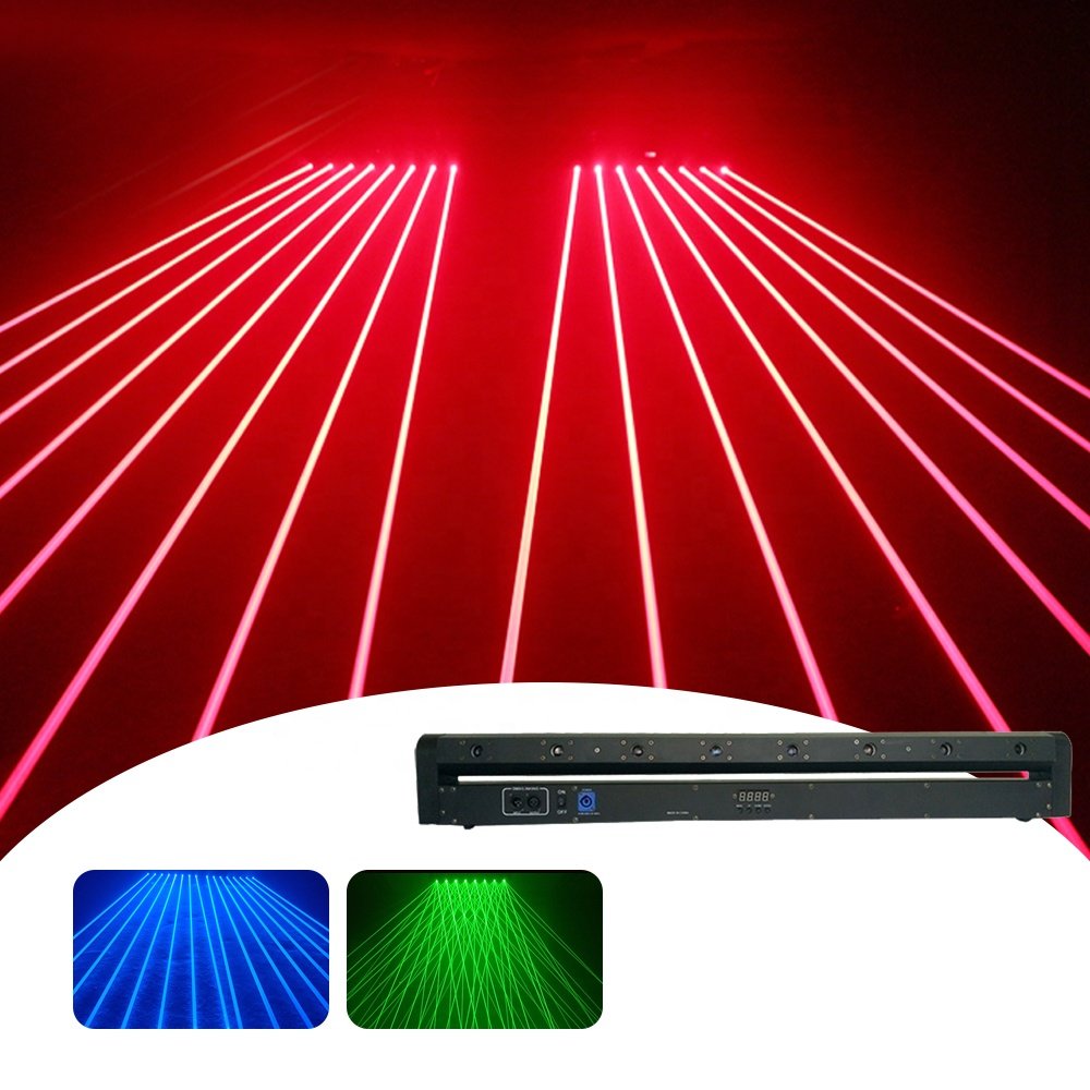DJ Laser Curtain Beam Moving Head 8Eyes 500mw Red/Green Lazer Pro Stage Light Laser Curtain for Club Party Disco Wedding