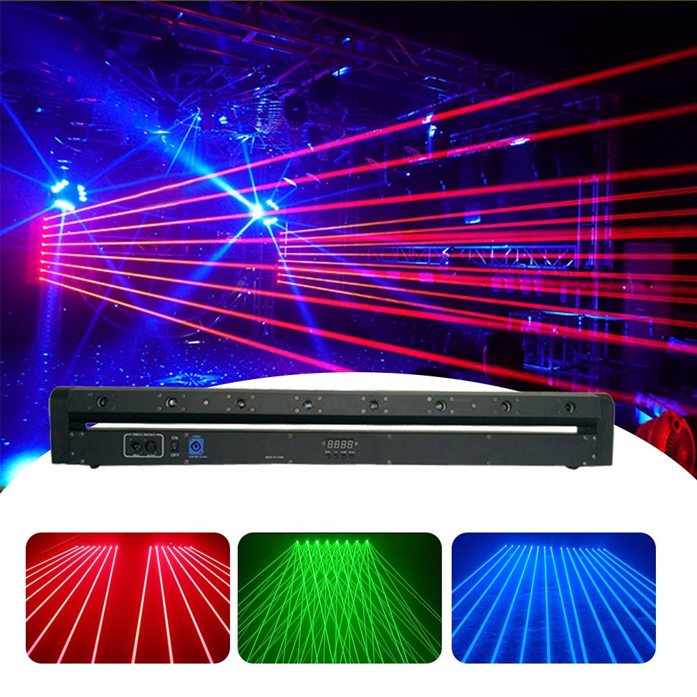 DJ Laser Curtain Beam Moving Head 8Eyes 500mw Red/Green Lazer Pro Stage Light Laser Curtain for Club Party Disco Wedding
