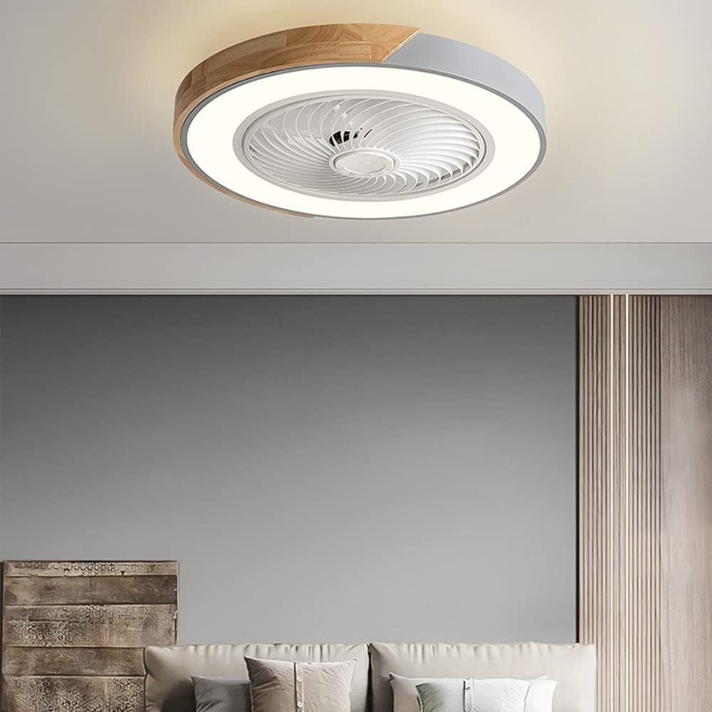 Modern Invisible Ceiling Fan with Light for Bedroom, Acrylic Bladeless 21 Inch Wood and Grey Chandelier Fan Lighting