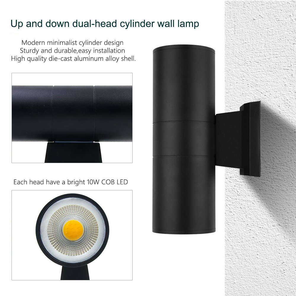 Modern High Quality Outdoor up and Down 10W Decorative Lighting Wall Lamps Waterproof Garden Black LED Wall Lights for Home