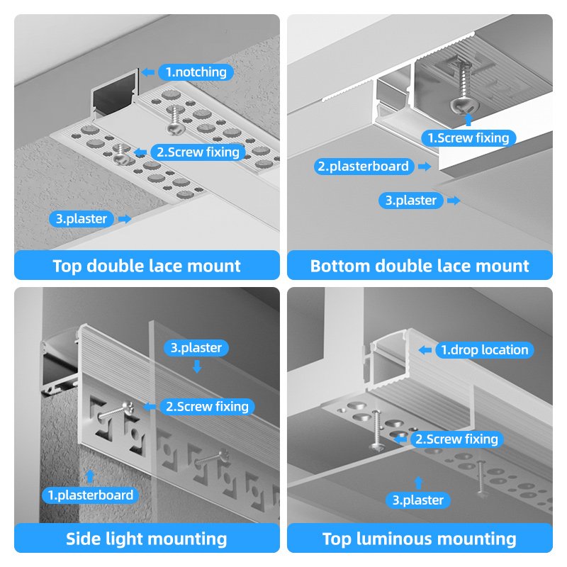 H52 Hot Sale Recessed Aluminum Channel for Ceiling Plaster PC Cover Diffused Heat Plaster Gypsum Drywall Aluminum LED Profile