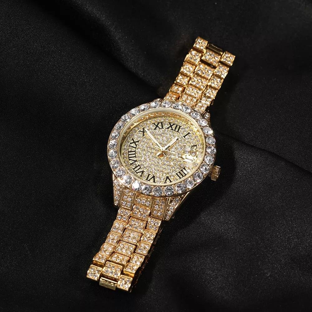 Icy Small Size Watches Baby Pink Hiphop Quartz Clock Luxury Waterproof Wrist Watch Iced 18k Gold Plated Rapper Watches Jewelry