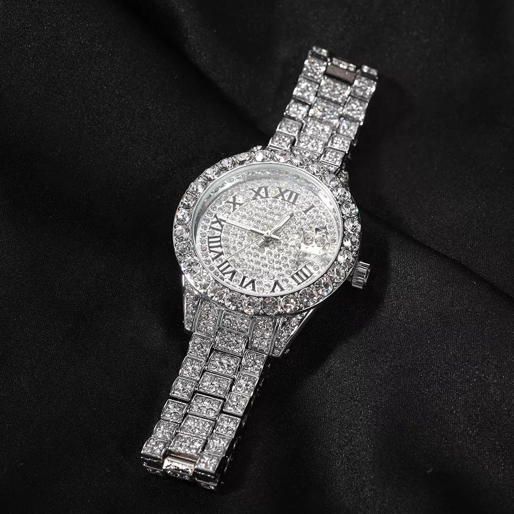 Icy Small Size Watches Baby Pink Hiphop Quartz Clock Luxury Waterproof Wrist Watch Iced 18k Gold Plated Rapper Watches Jewelry