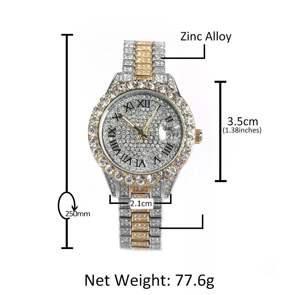 Icy Small Size Watches Baby Pink Hiphop Quartz Clock Luxury Waterproof Wrist Watch Iced 18k Gold Plated Rapper Watches Jewelry