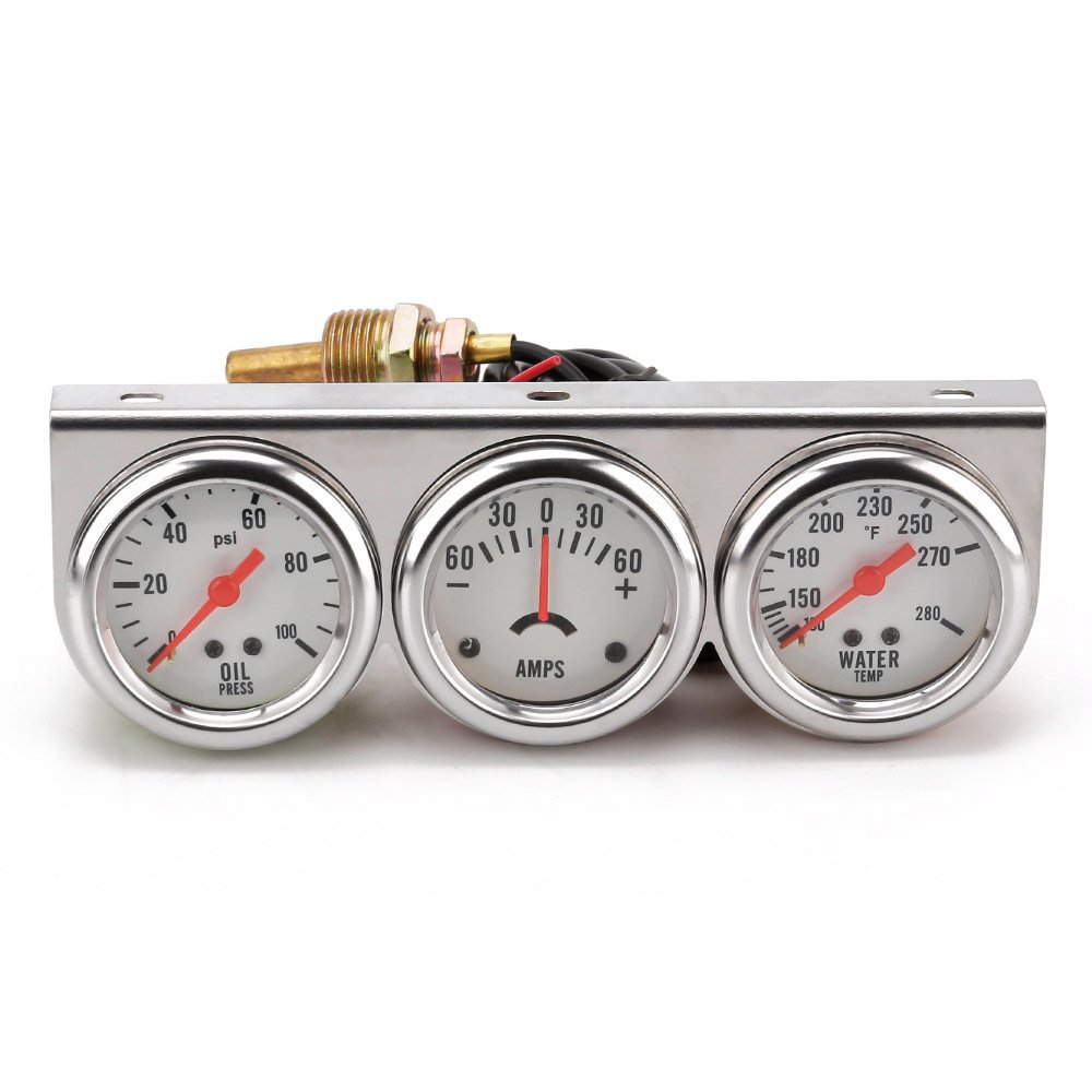 3in1 12V Car Meter Oil Pressure Water Temperature and Current Triple Combination Meter Auto Modified Mechanical Gauge
