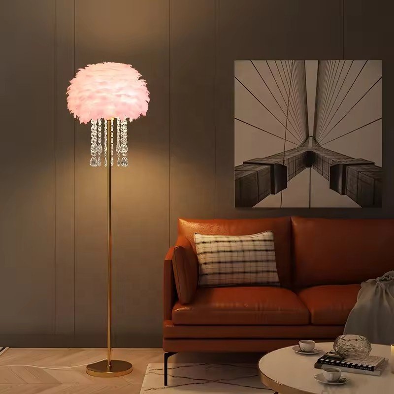 Modern Feather Floor Lamp for Living Room Bedroom Home Decor Luxury Crystal Feather Floor Lamp