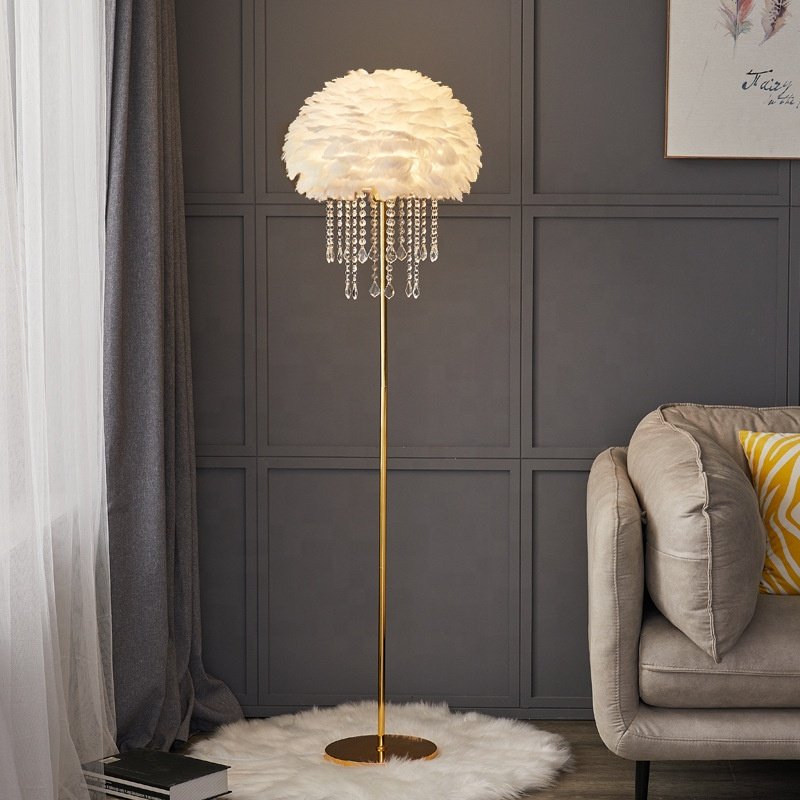 Modern Feather Floor Lamp for Living Room Bedroom Home Decor Luxury Crystal Feather Floor Lamp