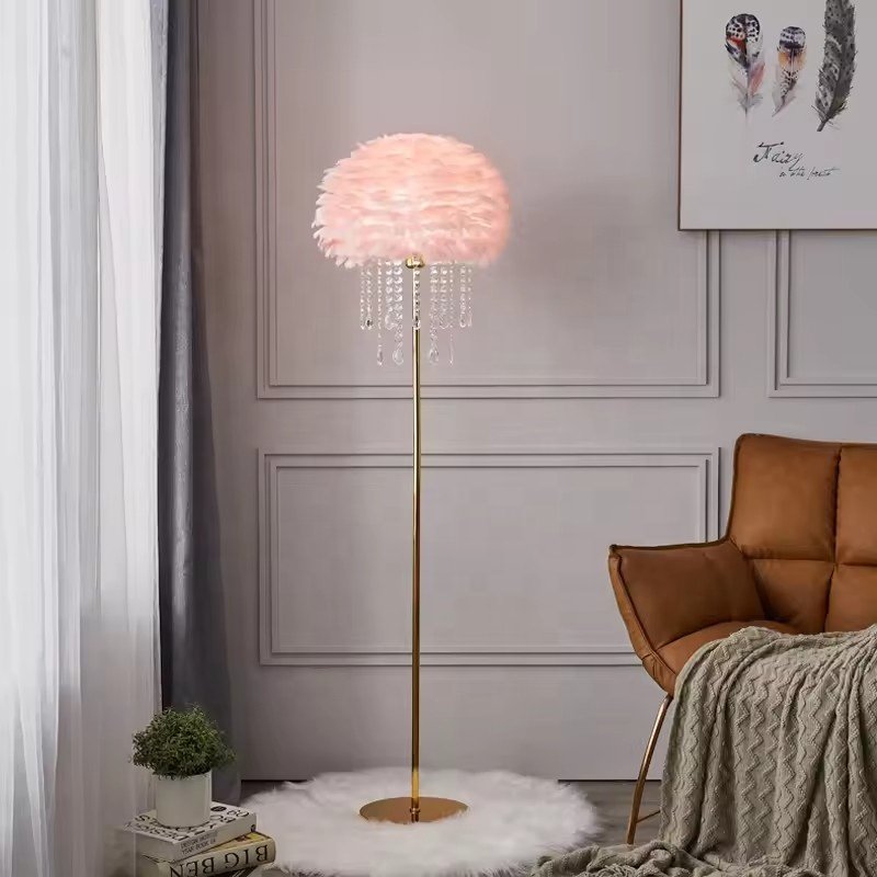 Modern Feather Floor Lamp for Living Room Bedroom Home Decor Luxury Crystal Feather Floor Lamp