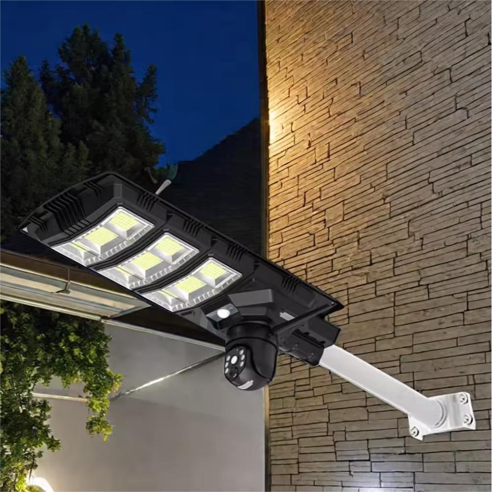 Omsen 300W Waterproof Ip67 3 in 1 Solar Street Light With Outdoor Cctv Camera 4G Wifi Dusk to Dawn for Garden Deck Farming