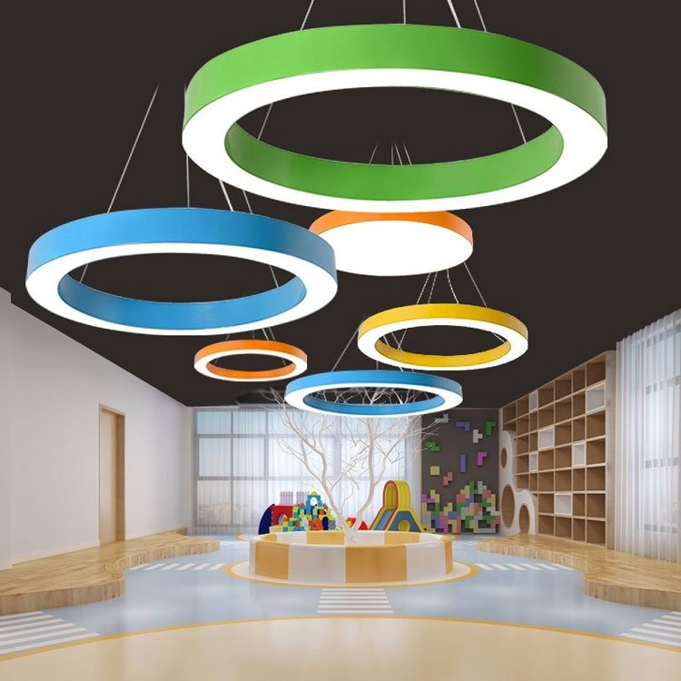 Commercial Round Ring Pendant Lamp SMD2835 LED Ceiling Lights Aluminum Profile Circular Hanging Light for Playground Lighting