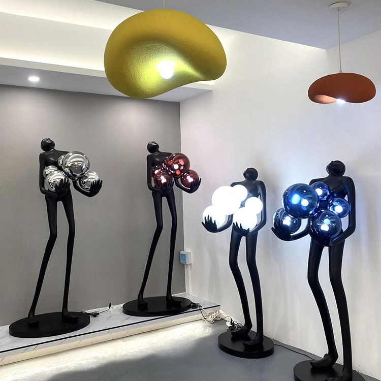 Large Abstract Fiberglass Human Sculpture Floor Light Courtyard Hotel Decoration Lady Crafts Resin Sculpture Floor Lamp