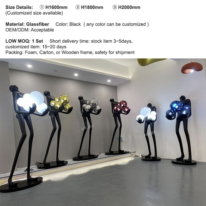 Large Abstract Fiberglass Human Sculpture Floor Light Courtyard Hotel Decoration Lady Crafts Resin Sculpture Floor Lamp