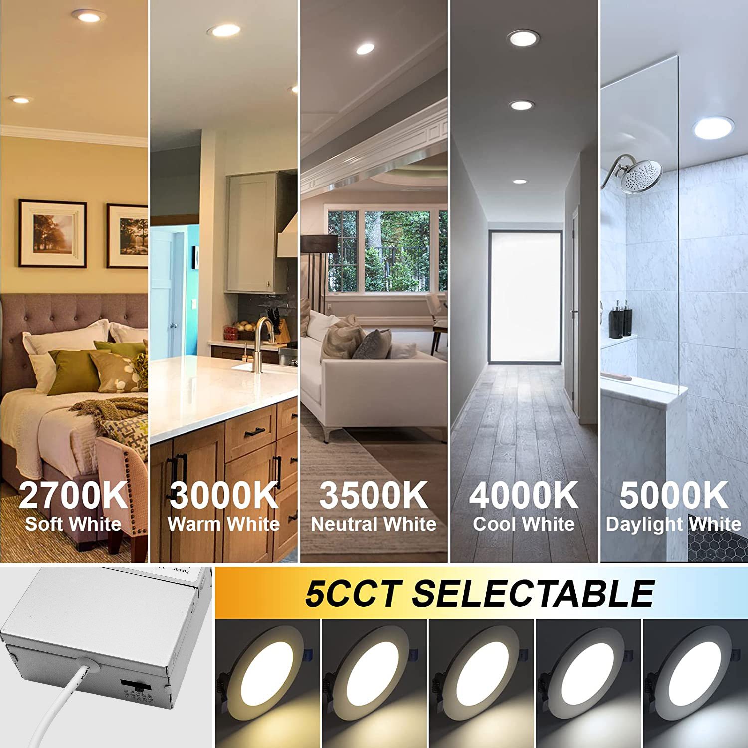 Factory Price 6Inch ETL Dimmable Cct Led Recessed Wafer Adjust Down Lights Design Spot Light Panel Pot Lights Downlight