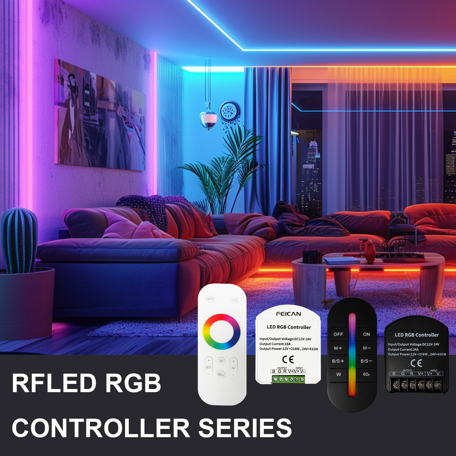 Feican FC-050 RF LED RGB Controller With Touch Remote 8 Keys DC12v 24v RGB RF LED Controller