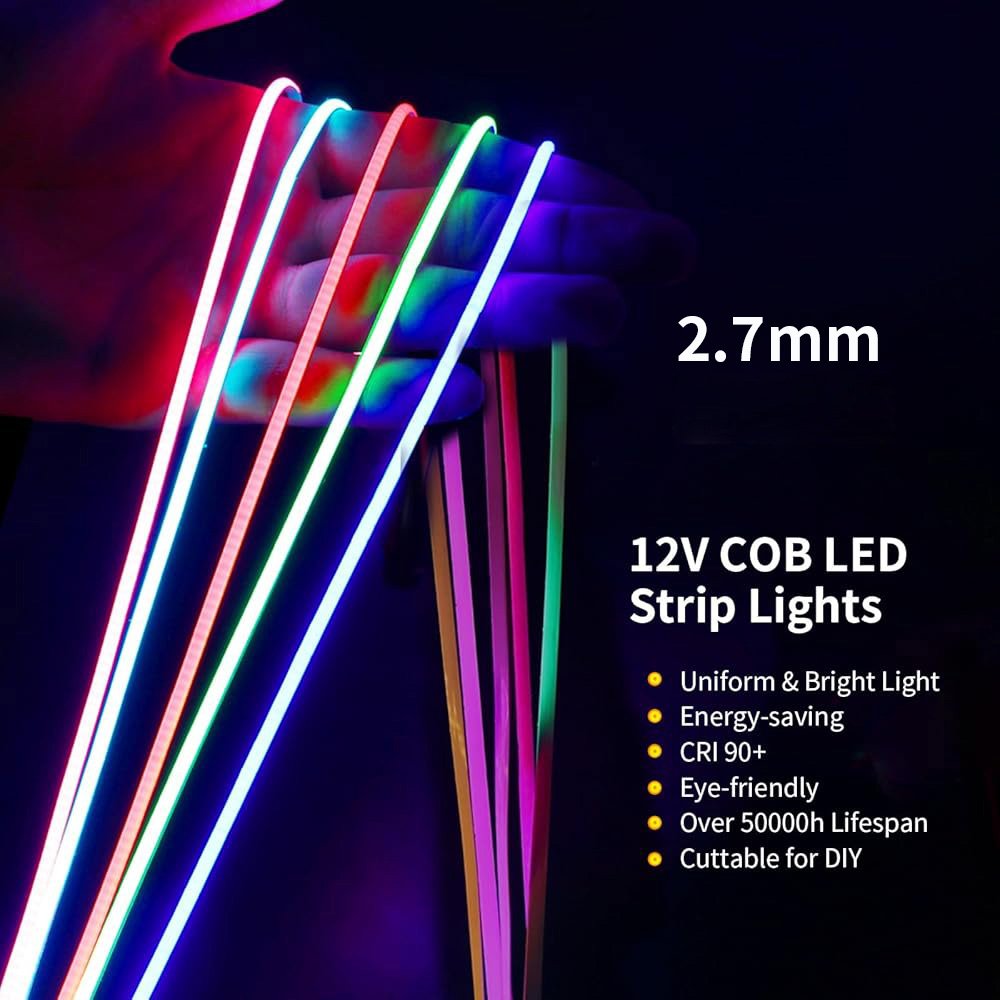 2.7MM 4MM 8MM 10MM 320 LED Strip Light USB Red Blue Green Yellow Pink Purple Multicolor COB Strip 3.7V 5V 12V 24V Options