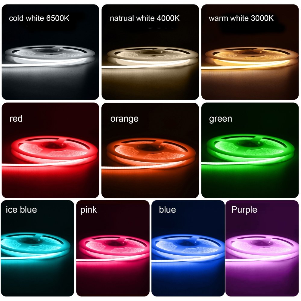 2.7MM 4MM 8MM 10MM 320 LED Strip Light USB Red Blue Green Yellow Pink Purple Multicolor COB Strip 3.7V 5V 12V 24V Options
