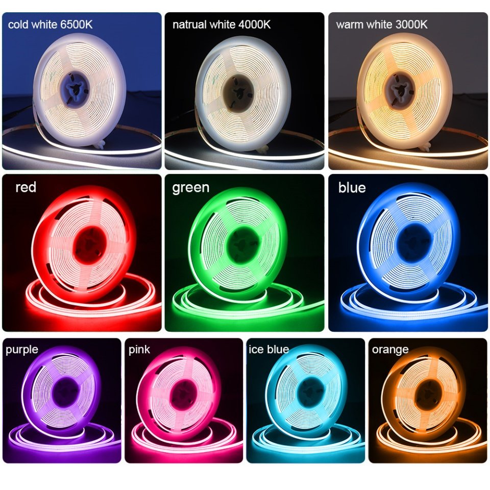2.7MM 4MM 8MM 10MM 320 LED Strip Light USB Red Blue Green Yellow Pink Purple Multicolor COB Strip 3.7V 5V 12V 24V Options