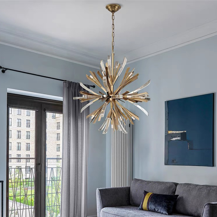 Custom Modern Design Luxury Unique Villa Living Room Decorative Line Burnished Gold Crystal Creative Pendant Lighting
