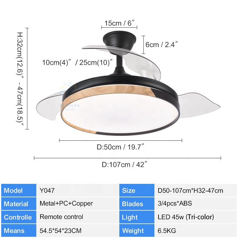 Y047 Modern Grain Remote Control 42 Inch Bladeless 110/220v Ceiling Fans with Lights Lamp Led Designer Luz Con Ventilador