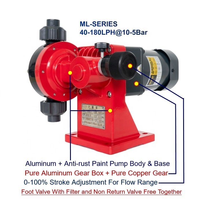 HEPHIS 5-180LPH 5-10Bar Nitric Acid PTFE Diaphragm Metering Auto Dosing Pump for Acid and Highly Corrosive Chemicals Fluid