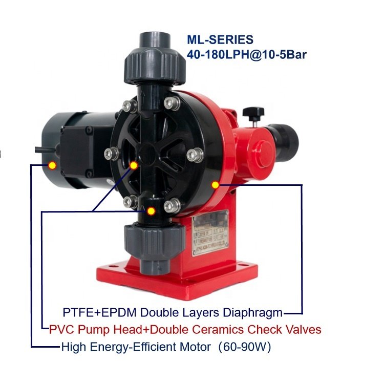 HEPHIS 5-180LPH 5-10Bar Nitric Acid PTFE Diaphragm Metering Auto Dosing Pump for Acid and Highly Corrosive Chemicals Fluid