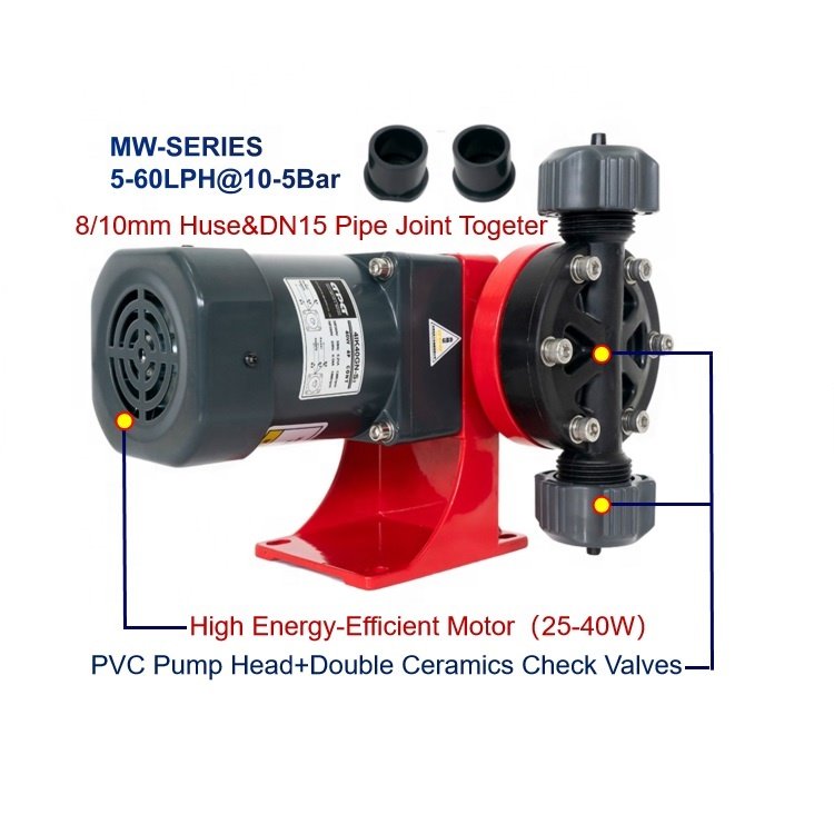 HEPHIS 5-180LPH 5-10Bar Nitric Acid PTFE Diaphragm Metering Auto Dosing Pump for Acid and Highly Corrosive Chemicals Fluid