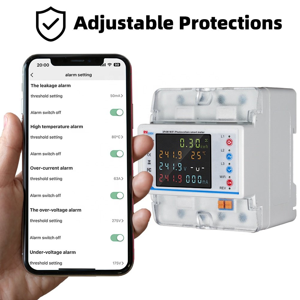 RMshebei Smart Life Circuit Breaker Energy Monitoring 100A Tuya WiFi 3Phase Meter with BiDirectional Auto Reclosing Relay