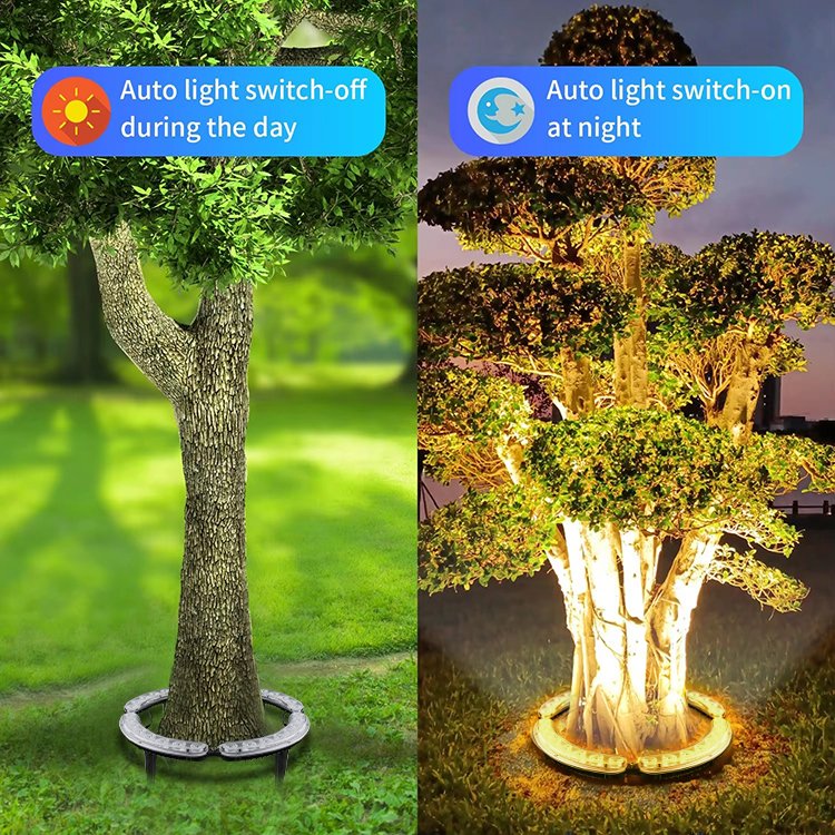 20W Linkable Solar Hug Tree Light Outdoor Ip65 Waterproof Dawn to Dusk Garden Landscape LED Spot Light Ring Palm Tree Lamp