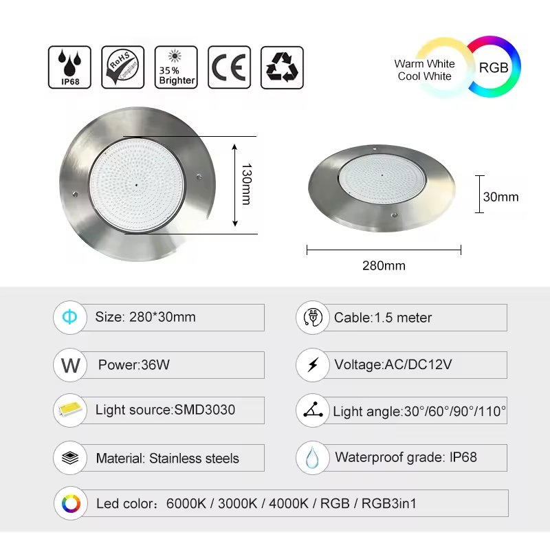 Jiadengcai Pool Lights 12keys Controller Piscina Swimming Pool Light 12V Stainless Swimming Led Rgb Pool Light