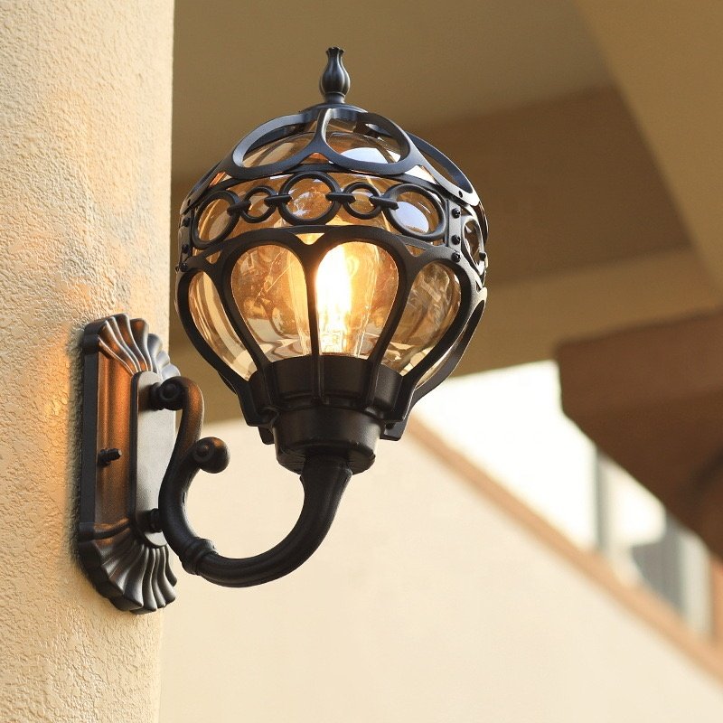 Bronze American Sphericity Lighting Corridor Wall Lamp European Style Cast Iron Retro Wall Mount Lantern Outdoor Sconce Lights
