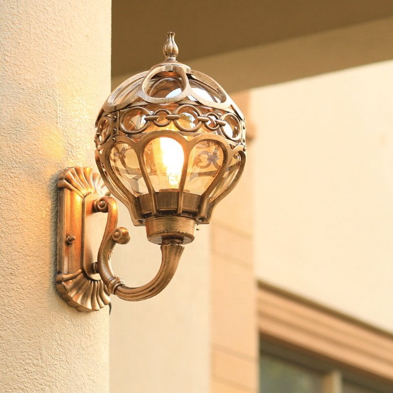 Bronze American Sphericity Lighting Corridor Wall Lamp European Style Cast Iron Retro Wall Mount Lantern Outdoor Sconce Lights