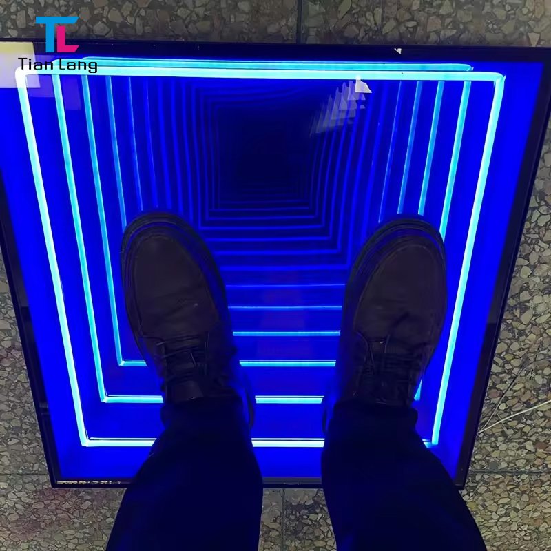 Tempered Glass Panel Infinity Mirror Floor 3D Effect LED Dance Floor Infinity Mirror Signs for Bar Party Store Wall Decoration