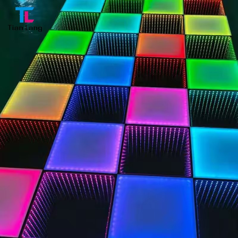 Tempered Glass Panel Infinity Mirror Floor 3D Effect LED Dance Floor Infinity Mirror Signs for Bar Party Store Wall Decoration