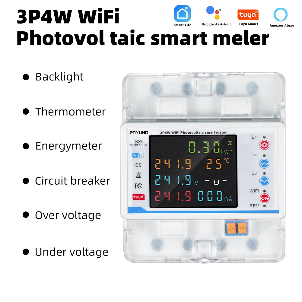 Tuya WiFi 100A380V Smart Three-Phase Four-Wire Meter Auto Recloser PV Bidirectional Metering Circuit Breaker