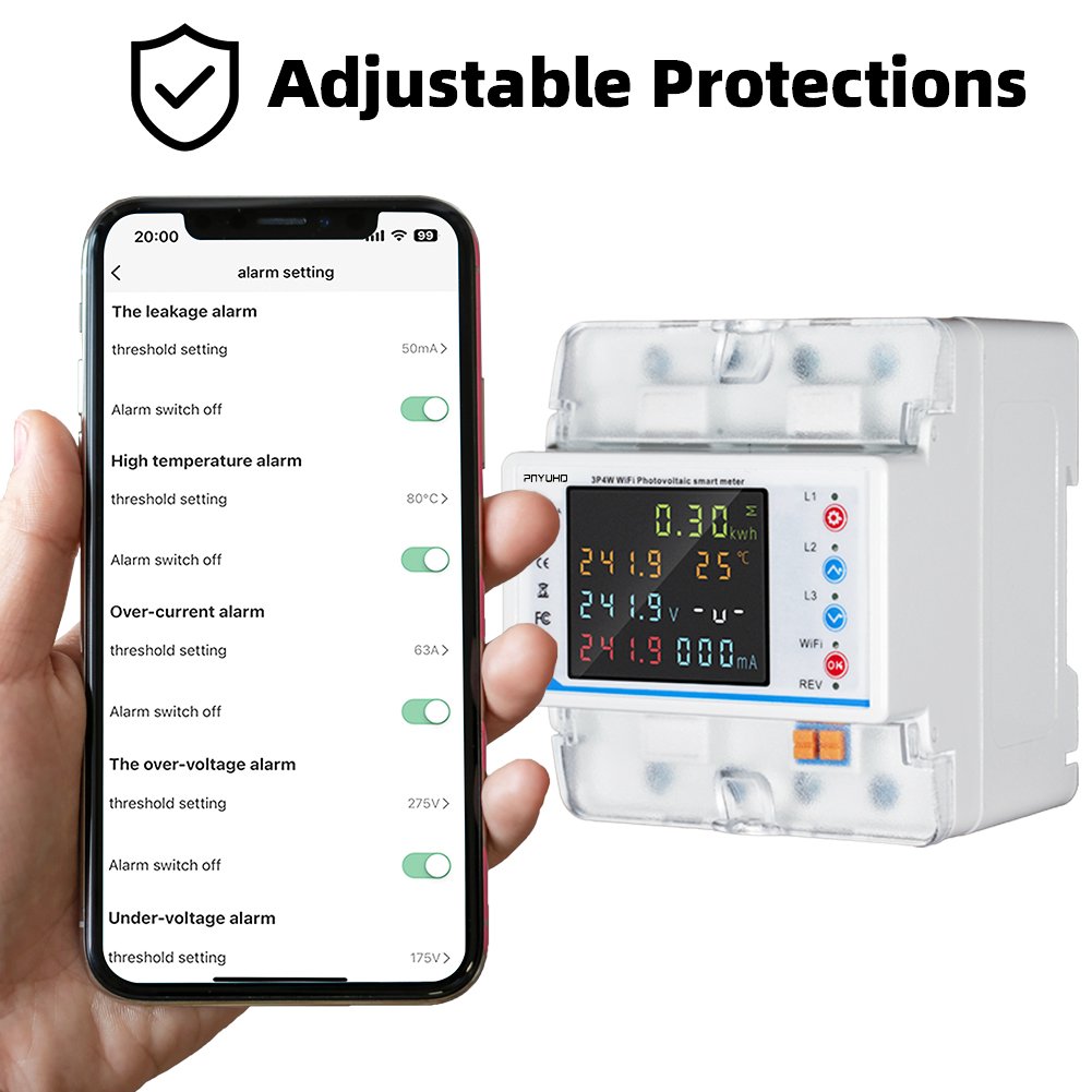 Tuya WiFi 100A380V Smart Three-Phase Four-Wire Meter Auto Recloser PV Bidirectional Metering Circuit Breaker