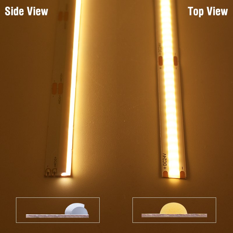 BRIGHT Concealed Staircase Light Soft COB Led Strip Light Under Cabinet Lighting CE RoHS Flexible Cob Led Strip Side View