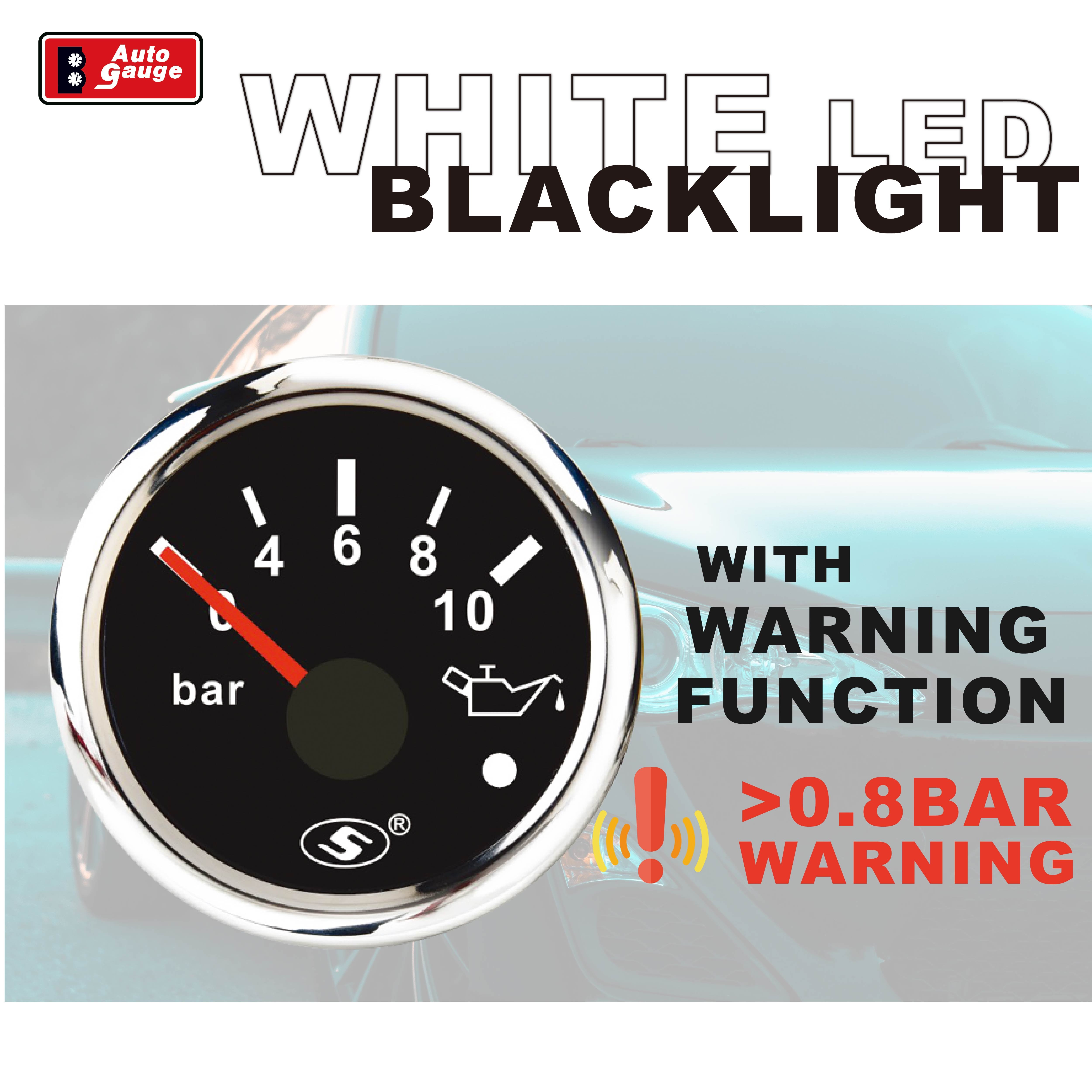 52mm 2inch Black AutoGauge LED Display 10 BAR Electrical Oil Pressure 12V Voltage Meter Warning Light for Trucks Meter