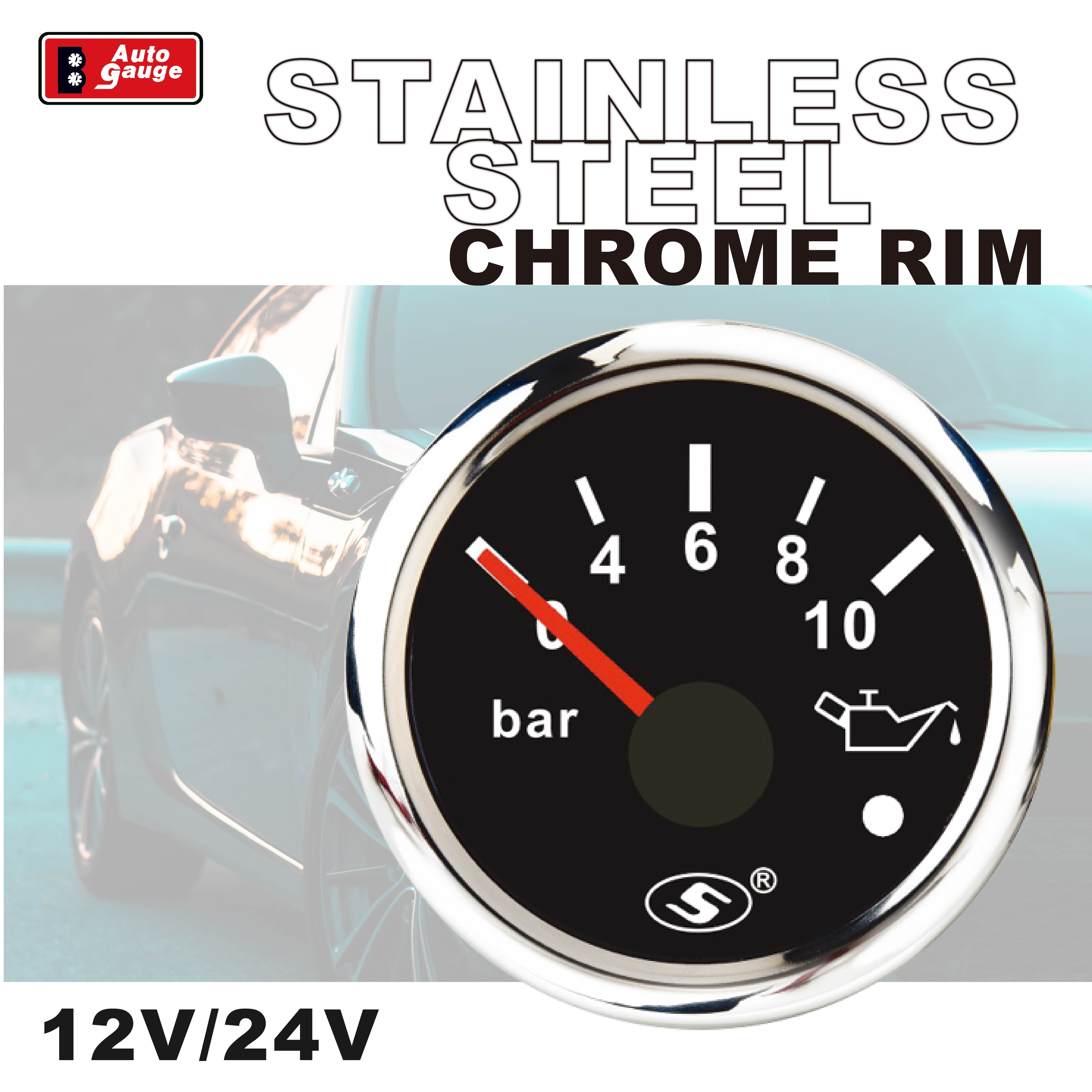 52mm 2inch Black AutoGauge LED Display 10 BAR Electrical Oil Pressure 12V Voltage Meter Warning Light for Trucks Meter