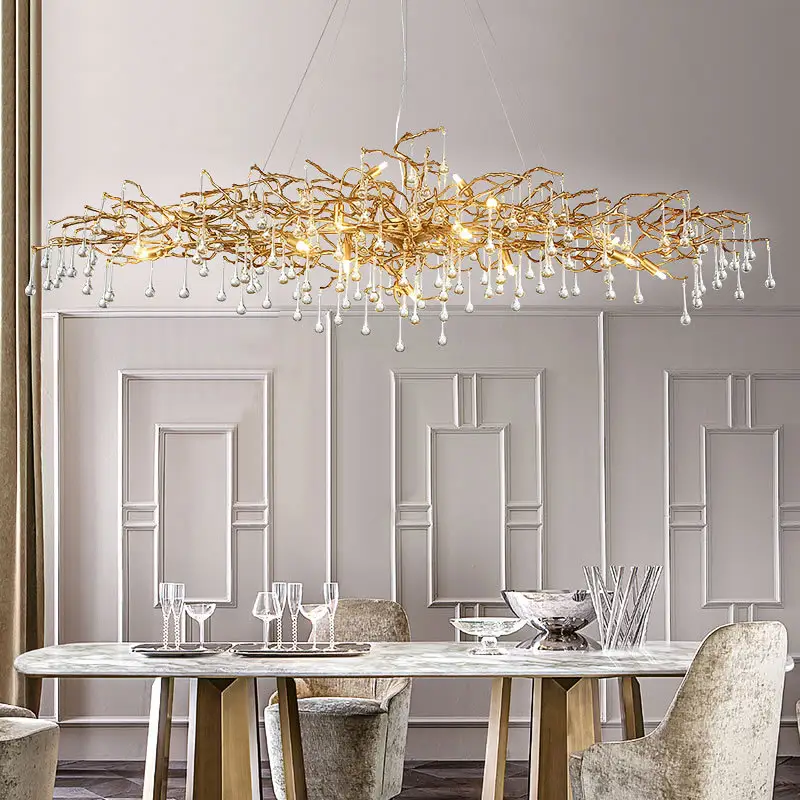Luxury Contemporary Golden Pendant Lamp Tree Indoor Oval Glass Copper Rope for Home Hotel Living Room Chandeliers Pendant Lights