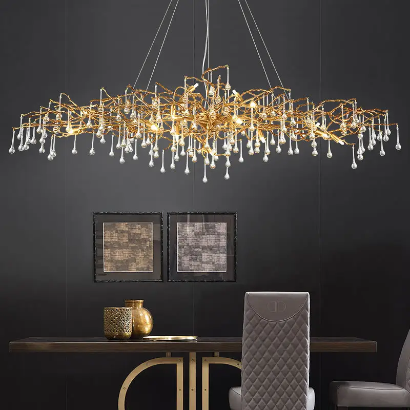 Luxury Contemporary Golden Pendant Lamp Tree Indoor Oval Glass Copper Rope for Home Hotel Living Room Chandeliers Pendant Lights