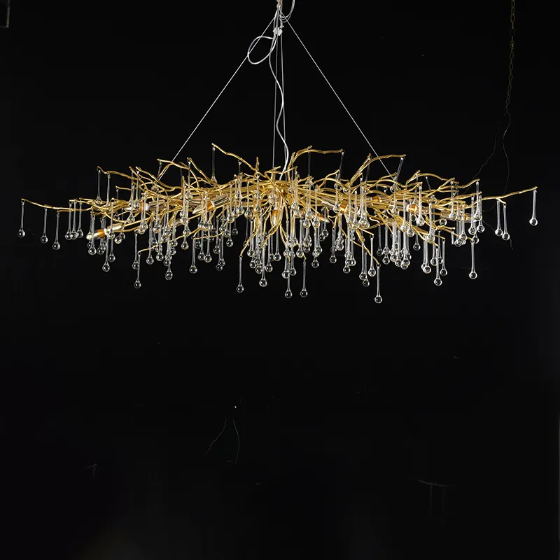 Luxury Contemporary Golden Pendant Lamp Tree Indoor Oval Glass Copper Rope for Home Hotel Living Room Chandeliers Pendant Lights