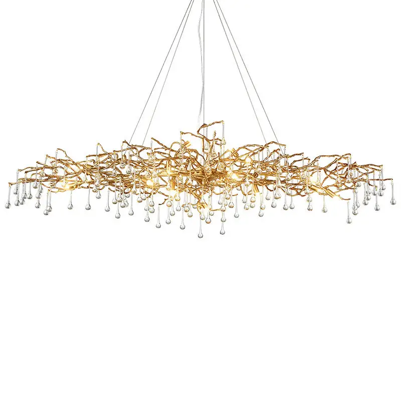 Luxury Contemporary Golden Pendant Lamp Tree Indoor Oval Glass Copper Rope for Home Hotel Living Room Chandeliers Pendant Lights