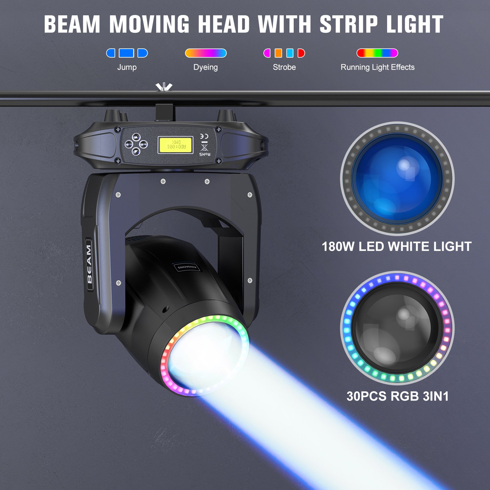 180W Ultra Bright Moving Head Light Rainbow Lighting Effect Beam Lights Stage for Wedding Disco Dj KTV Night Club Stage Lamp