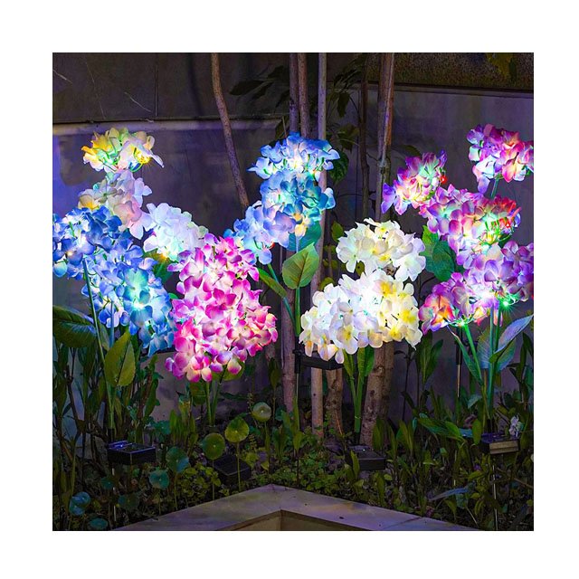 Waterproof Solar Garden Flower Lights Solar Hydrangea Stake Decorative Light for Path Patio Courtyard Lawn Romantic Garden Decor