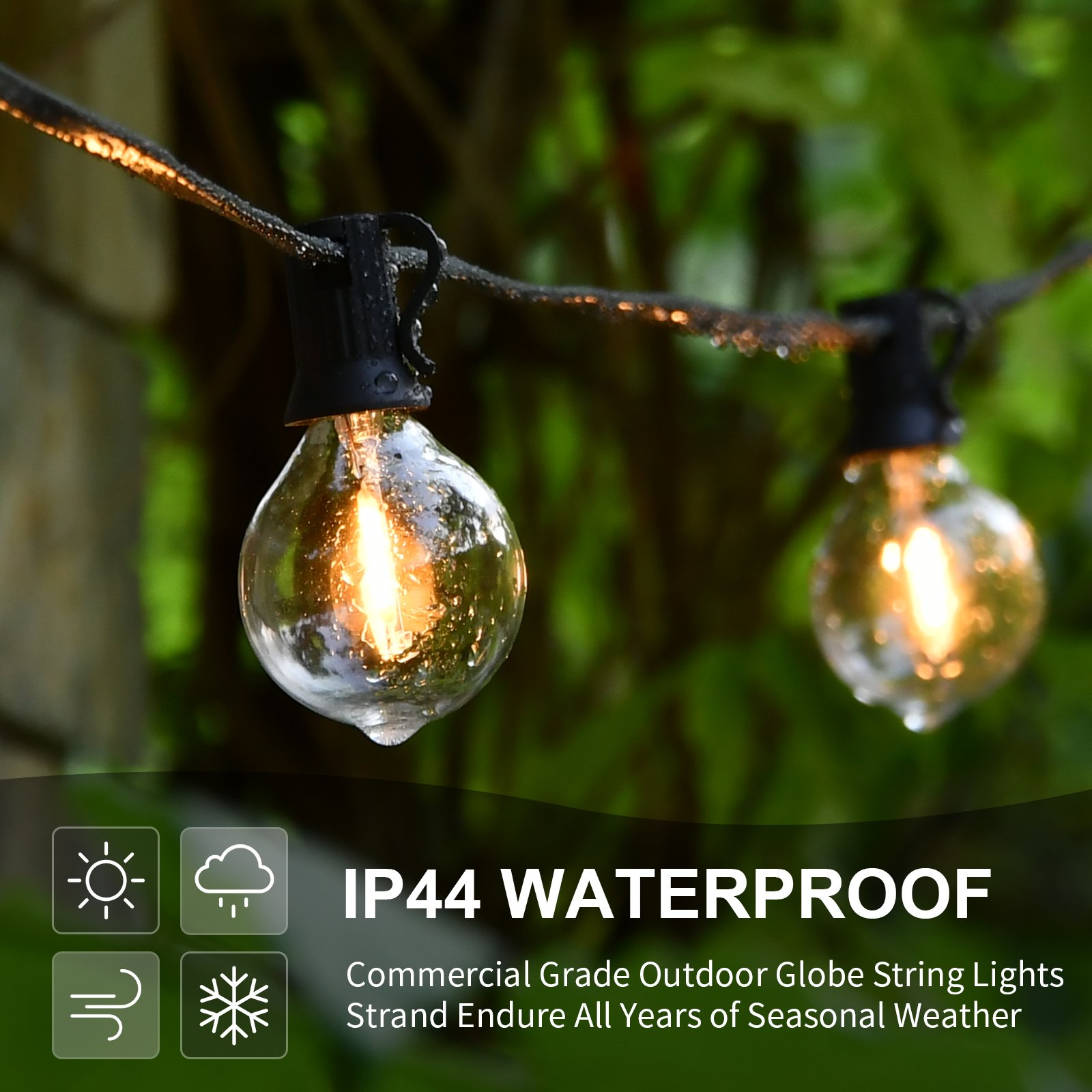 15M LED Fairy String Light Globe Party Garland G40 Patio Light Warm White Clear Vintage Bulb Chain for Outdoor Backyard Decorate