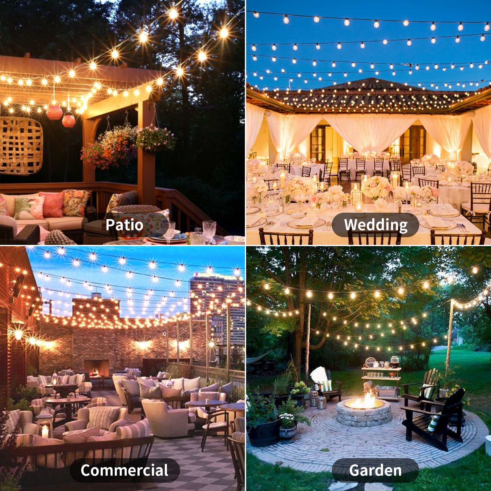 15M LED Fairy String Light Globe Party Garland G40 Patio Light Warm White Clear Vintage Bulb Chain for Outdoor Backyard Decorate