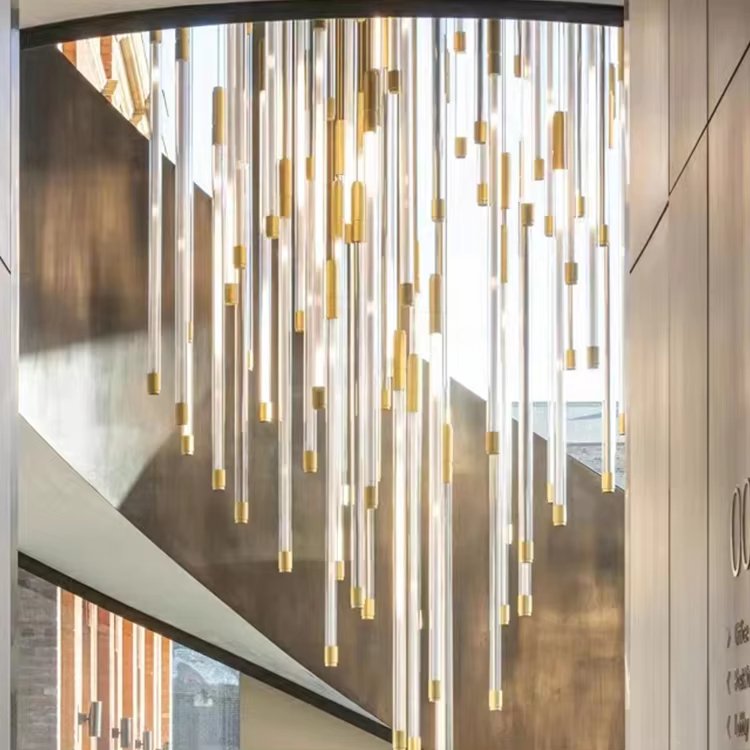 Stainless Steel Glass Tube Decorative Staircase Custom Project Luxury Modern Led Chandelier Light
