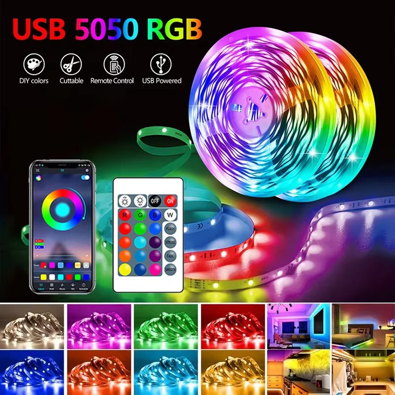 Flexible 5V 12V 24V 5050 RGB LED Strip 10M Outdoor Waterproof Smart Lights with USB Connectivity & App Control IP65 & IP68 Rated